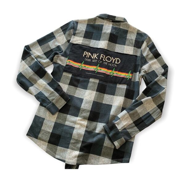 Via Penny Lane Reworked Apparel | Pink Floyd Plaid Button Up Shirt Small - Picture 1 of 10